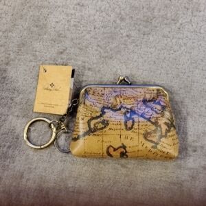 Patricia Nash Tan and Gold Kiss-Lock Coin Purse with Keyring
